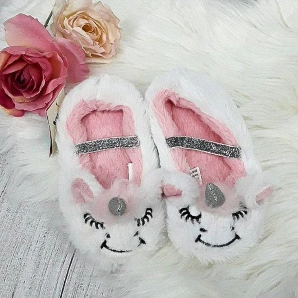 Cat & Jack Girls Slippers Size 12-24M White Pink Unicorn Fuzzy Plush Shoes